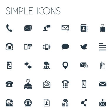 Vektör çizim basit iletişim simgeler kümesi. Öğeleri PIN, özgeçmiş, yeni gelmek mektup ve diğer eş Pin, ana sayfa ve Faks.