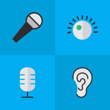 Vektör çizim basit bir müzik simgeler kümesi. Öğeleri dinle, Mike, mikrofon ve diğer eş anlamlı ses yapmak ve duymak.