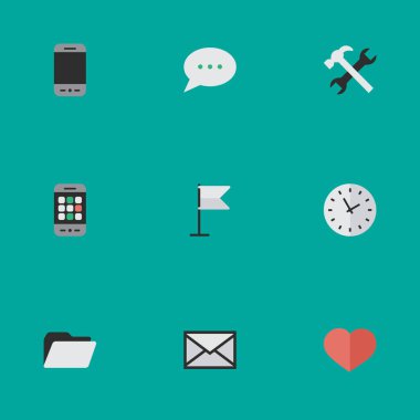 Vektör çizim basit bir menü simgeler kümesi. Öğeleri afiş, araçları, cep telefonu ve diğer eş anlamlı klasör Arşiv ve seviyorum.