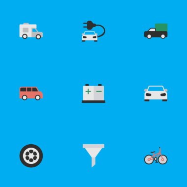Vektör çizim basit nakliye simgeler kümesi. Öğeleri aile, spor, pikap ve diğer eş anlamlı süzücü döngüsü ve araba.