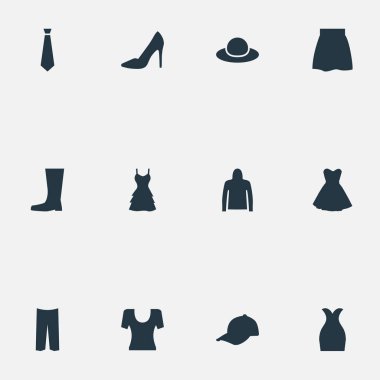 Vektör çizim basit giysiler simgeler kümesi. Öğeleri spor şapkalar, şık şapkalar, etek ve diğer eş anlamlı pantolon erkek ve pantolon.