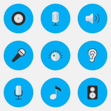 Vektör çizim basit Melody simgeler kümesi. Öğeleri ses gücü, regülatör, Not ve diğer eş anlamlı hoparlör yapmak ve kontrol.