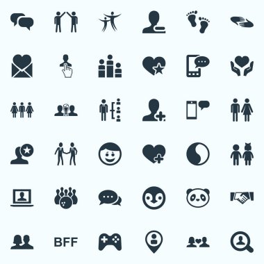 Vektör çizim basit Fellows simgeler kümesi. Öğeleri konuşmak, profil, kazanan ve diğer eş anlamlı ortaklık konuşmak ve yıldız.