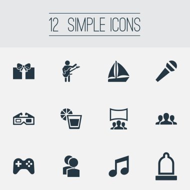 Vektör çizim basit parti simgeler kümesi. Öğeleri yelken yat, limonata, kauçuk ve diğer eş anlamlı parti gitarist ve ortakları.