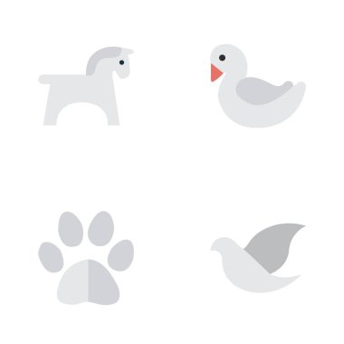 Vektör çizim basit hayvanlar simgeler kümesi. Öğeleri kuğu, ayak, güvercin ve diğer eş anlamlı at, ayak ve Kuğu.