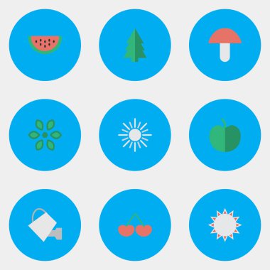 Vektör çizim basit Bahçe simgeler kümesi. Öğeleri Berry, Bauer, kavun ve diğer eş Berry, güneşli ve nefret ediyorum.