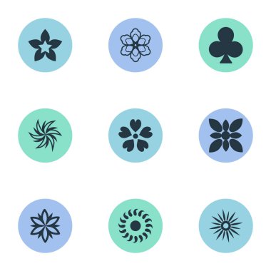 Vektör çizim basit çiçek simgeler kümesi. Öğeleri Morning Glory, gerbera, Laurel ve diğer eş anlamlı Cypress Zerrin ve yaprak.