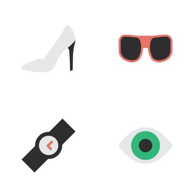 Vektör çizim basit ekipman simgeler kümesi. Öğeleri görüntüleme, göz Aksesuar, topuk ve diğer eş anlamlı kol saati, topuk ve Aksesuar.