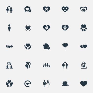 Vektör çizim basit duygular simgeler kümesi. Öğeleri yaralı, pikap, güçlü ve diğer eş anlamlı Sevgililer birlikte ve daire.