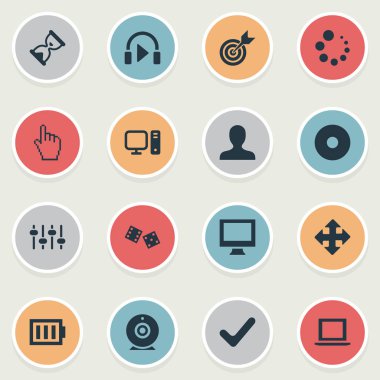 Vektör çizim basit eğlence simgeler kümesi. Kumar, yönetim kurulu ve diğer eş anlamlı masaüstü öğeleri kum saati, müzik ve ok.