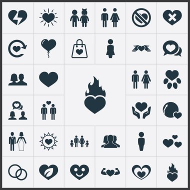 Vektör çizim basit duygular simgeler kümesi. Öğeleri yenileme, Dekorasyon, aşk gülümseyen ve diğer eş yaralı, personel ve anne.