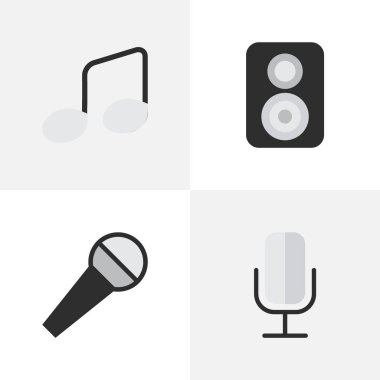 Vektör çizim basit ses simgeler kümesi. Öğeleri kayıt, müzik işareti, Mike ve diğer eş anlamlı mikrofon işareti ve hoparlör.