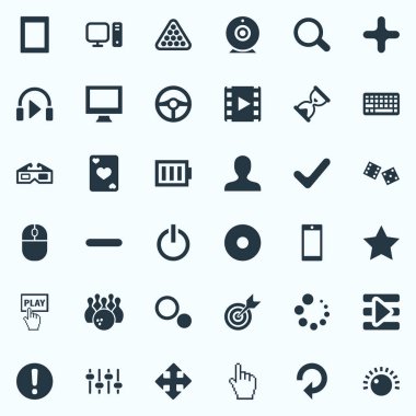 Vektör çizim basit oyun simgeler kümesi. Öğeleri Mark, enerji, Kegling ve diğer eş anlamlı kişisel yönetim kurulu ve Kegling.