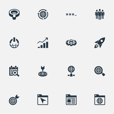 Vektör çizim basit inceleme simgeler kümesi. Öğeleri füze, parola, detay ve diğer eş kodlama, büyüme ve Büyüteç.