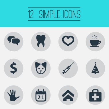 Vektör çizim basit damızlık simgeler kümesi. Öğeleri köpek, para, köknar ve diğer eş anlamlı kalp tedavisi ve olgu.