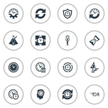 Vektör çizim basit yönetim simgeler kümesi. Öğeleri kum saati, planlayıcısı, aralığı ve diğer eş bekliyor, kariyer ve Chronometre.