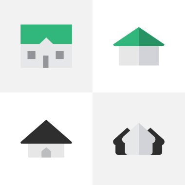 Vektör çizim basit özellik simgeler kümesi. Öğeleri House, özellik, taban ve diğer eş anlamlı Emlak özelliği ve ev.