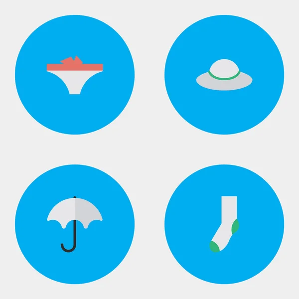 Vector Illustration Set of Simple Instrument Icons (en inglés). Elementos Lencería, Parasol, Calcetín y Otros Sinónimos Parasol, Sombrero y Lluvia . — Vector de stock