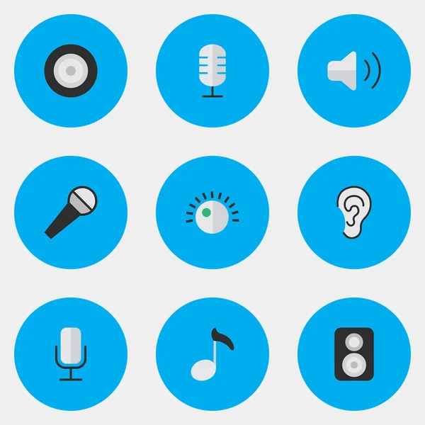 単純なメロディーのアイコンのベクトル イラスト セット。行い制御要素ラウドネス、レギュレータ、ノートおよび他の類義語スピーカー. — ストックベクタ