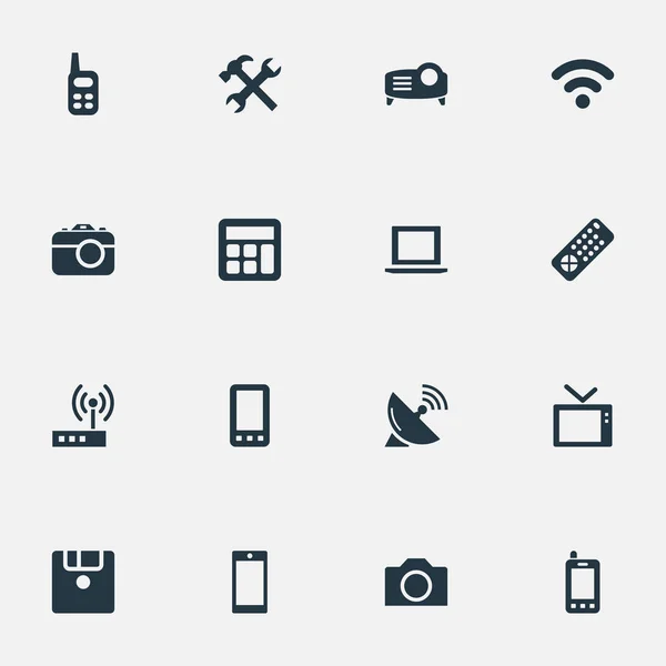 Conjunto de ilustración vectorial de iconos de tecnología simple. Elementos Smartphone, Fotografía, Conexión Inalámbrica y Otros Sinónimos Floppy, Contacto Y Foto . — Vector de stock