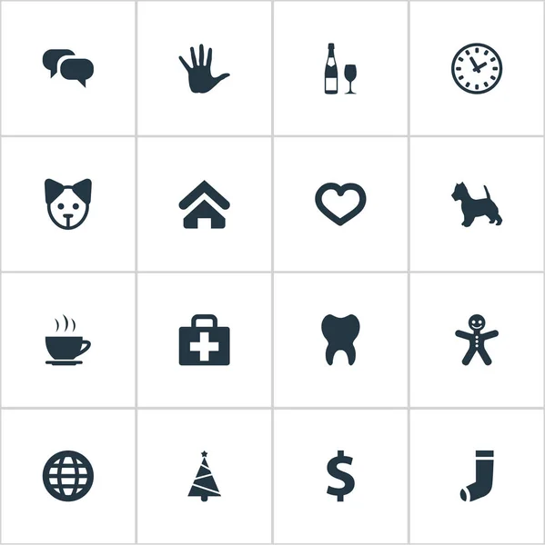 Векторный набор простых домовых иконок. Элементы, деньги, чулочные синонимы, имбирь, щенок и послание . — стоковый вектор