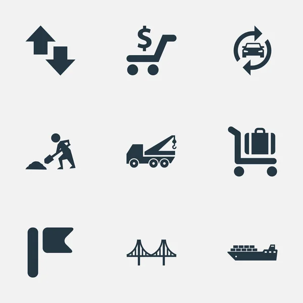 Векторный набор Simple City Icons. Знамя стихий, стрелы напротив, авто сервис и другие синонимы веревки, подъем и ферма . — стоковый вектор