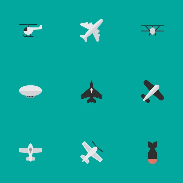 Vector εικονογράφηση σύνολο εικονιδίων απλό αεροσκαφών. Στοιχεία Copter, αεροπορίας, πλατάνια και άλλα συνώνυμα ελικόπτερο, αεροπλάνο και φέρουν. — Διανυσματικό Αρχείο