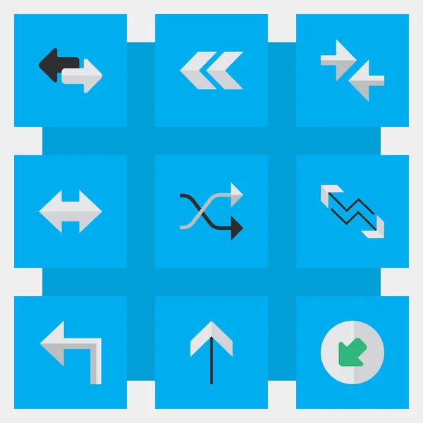 Illustrazione vettoriale Set di icone indicatore semplice. Elementi Everyway, Orientamento, Caoticamente e altri sinonimi Nord-Ovest, Indietro e boom . — Vettoriale Stock