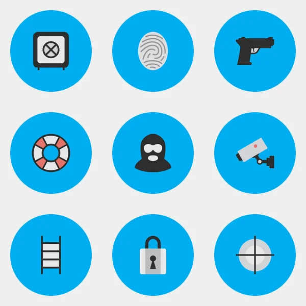 Illustration vectorielle Ensemble d'icônes criminelles simples. Éléments Sniper, Sauveteur, Arme et autres synonymes fermés, Caméra et criminel . — Image vectorielle