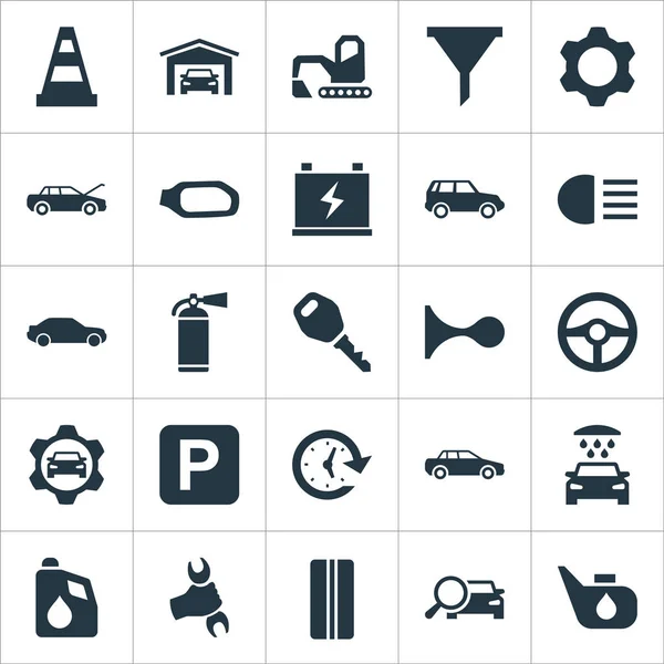 Illustrazione vettoriale Set di icone semplici auto. Elementi Sprinkler, costruzione di veicoli, carburante e altre sinonimi Chiave, lavoro e irrigatore . — Vettoriale Stock