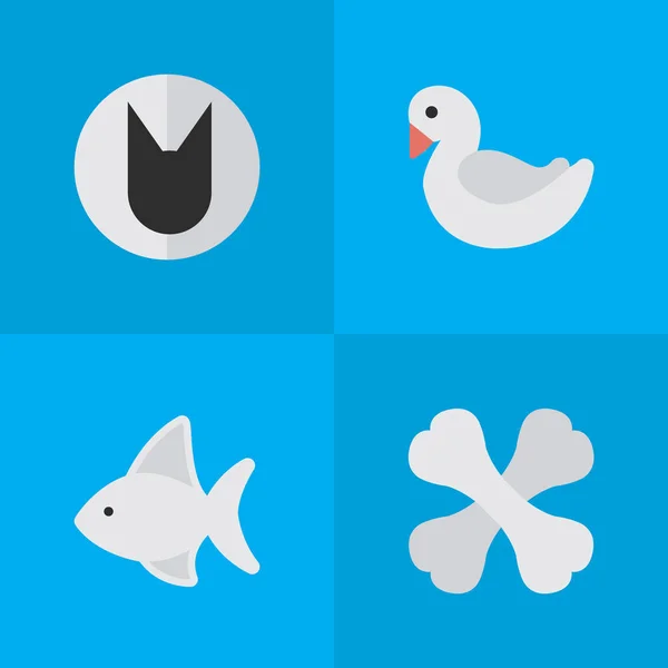 Vector Illustration Set Of Simple Zoo Icons. Elements Swan, Tomcat, Fish And Other Synonyms Fish, Food And Bird. — Stock Vector