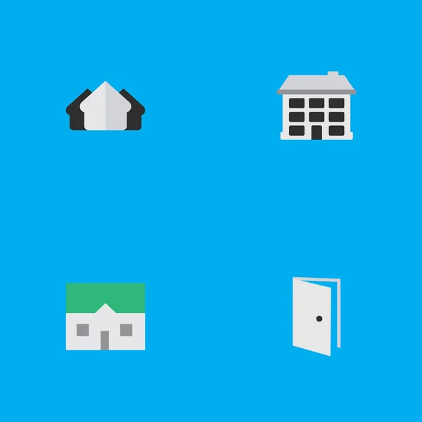 Vector illustratie Set van eenvoudige echte iconen. Elementen huis, binnenkomst, eigenschap en andere synoniemen House, Open en in het verkeer. — Stockvector
