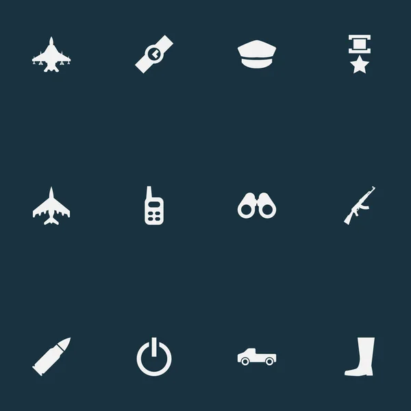 Conjunto de ilustração vetorial de ícones de batalha simples. Elementos Perseguição Avião, Relógio, Sky Force e Outros Sinônimos Botas, Rádio e Relógio de Pulso . — Vetor de Stock