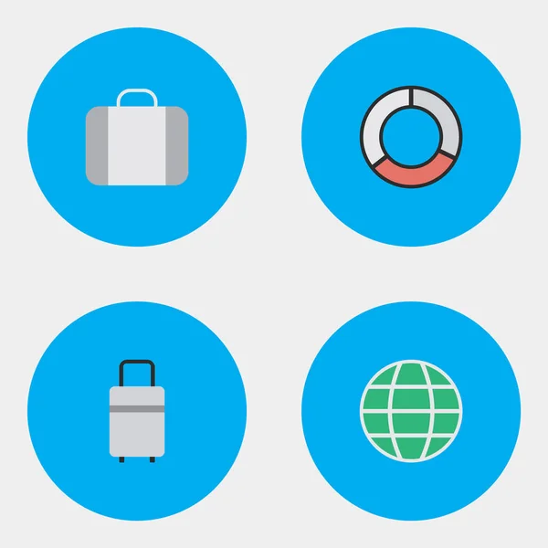Vektor Illustration Set von einfachen Relax-Symbolen. Elemente Gepäck, Welt, Tasche und andere Synonyme Rettungsgurt, Planet und Gepäck. — Stockvektor