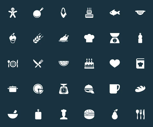Vektor Illustration uppsättning enkel bearbetning ikoner. Element plastflaska, nudlar, skaldjur och andra synonymer skaldjur, Muffin och skiva. — Stock vektor
