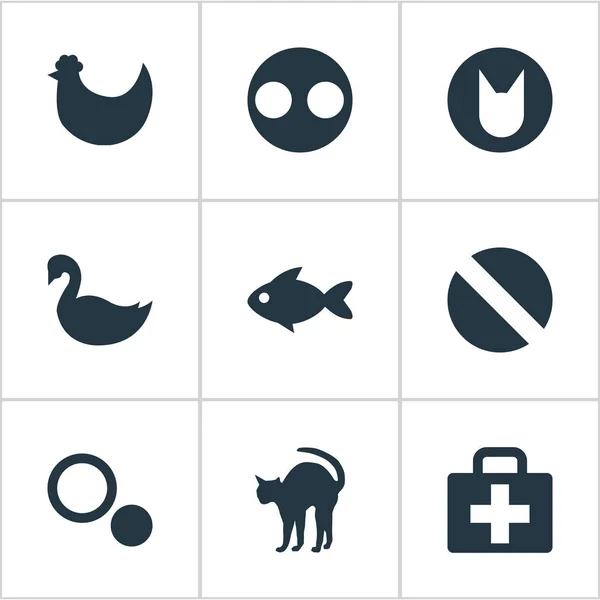 Vector Illustration Set of Simple Animals Icons. Elementos Lago Pájaro, Gato, Círculo y Otros Sinónimos Símbolo, Drogas y Píldora . — Vector de stock