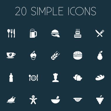 Vektör çizim basit pişirme simgeler kümesi. Öğeleri sıcak yemek, sandviç, ekmek eş anlamlı gümüş, Şef ve Noel.