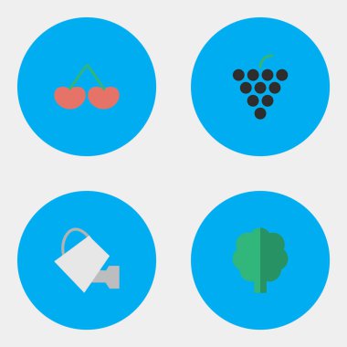 Vektör çizim basit Bahçe Bitkileri simgeler kümesi. Öğeleri ahşap, şarap, Bauer ve diğer eş anlamlı ahşap kiraz ve Berry.