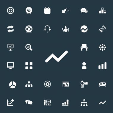 Vektör çizim basit sunu simgeler kümesi. Öğeleri iş, arama, bekleyen ve diğer eş ders, hiyerarşi ve görüntüleme.