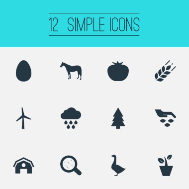 Vektör çizim basit simgeler kümesi. Öğeleri bakteri, Paskalya, türbin ve diğer eş anlamlı yağmur, tavuk ve Ladin.