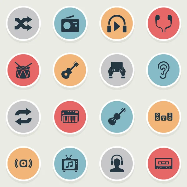 Vektör çizim basit Melody simgeler kümesi. Öğeleri kulaklık, hoparlör, duymak ve diğer eş anlamlı Synthesizer, dinle ve hoparlör.