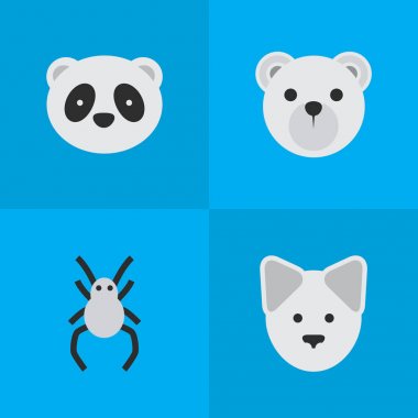 Vektör çizim basit Fauna simgeler kümesi. Öğeleri Tarantula, ayı, kurt ve diğer eş anlamlı Wolf, Panda ve Tarantula.