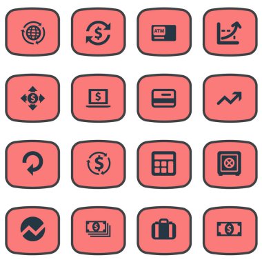 Vektör çizim basit para birimi simgeler kümesi. Öğeleri artırmak grafik, ilerleme, dolar ve diğer eş anlamlı Terminal, büyüme ve Analytics.