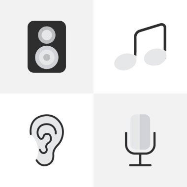 Vektör çizim basit bir müzik simgeler kümesi. Öğeleri kayıt, dinle, müzik işareti ve diğer eş anlamlı mikrofon müzik ve kulak.