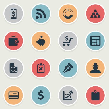 Vektör çizim basit Finans simgeler kümesi. Öğeleri kredi kartı, el, daire diyagram ve diğer eş anlamlı daire, para birimi ve muhasebe.