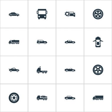 Vektör çizim basit otomatik simgeler kümesi. Öğeleri Panorama, sürüş, Motor ve diğer eş anlamlı vagon, taşıyan ve tahliye.