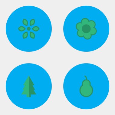 Vektör çizim basit Bahçe simgeler kümesi. Öğeleri çiçek, kum torbası, ağaç ve diğer eş anlamlı orman, odun ve armut.