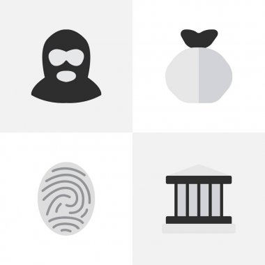 Vektör çizim basit simgeler kümesi. Öğeleri ceza, Bioskyner, ızgara ve diğer eş anlamlı mahkeme, ızgara ve çanta.