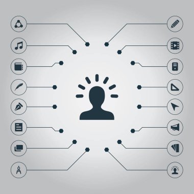 Vektör çizim basit simge simgeler kümesi. Öğeleri Quaver, yaratıcılık, üçgen cetvel ve diğer eş anlamlı işaretçi müzikal ve cetvel.