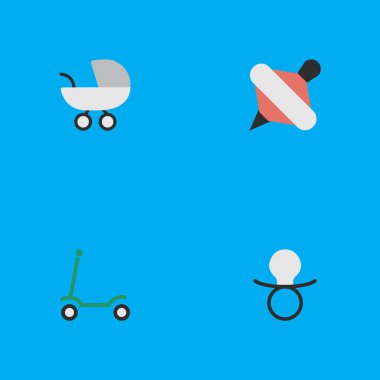 Vektör çizim basit çocuk simgeler kümesi. Öğeleri Yule, meme, bebek arabası ve diğer eş anlamlı bebek taşıma ve emzik.